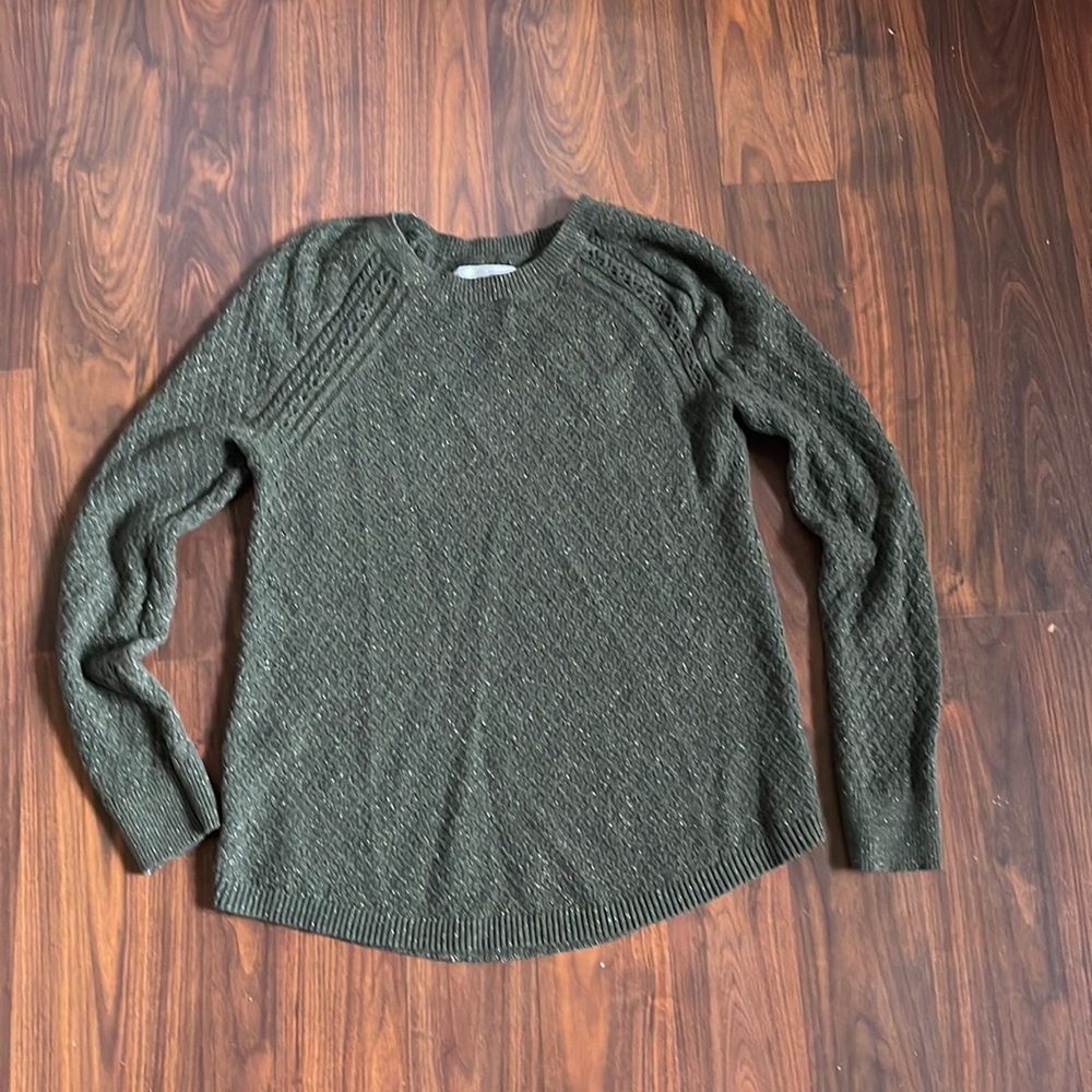 Loft Army Green with Gold Metallic Knit Sweater , Size Small